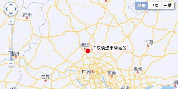 中国广东省清远市23日发生规模4.3地震。 （图/翻摄自中国地震台网）
