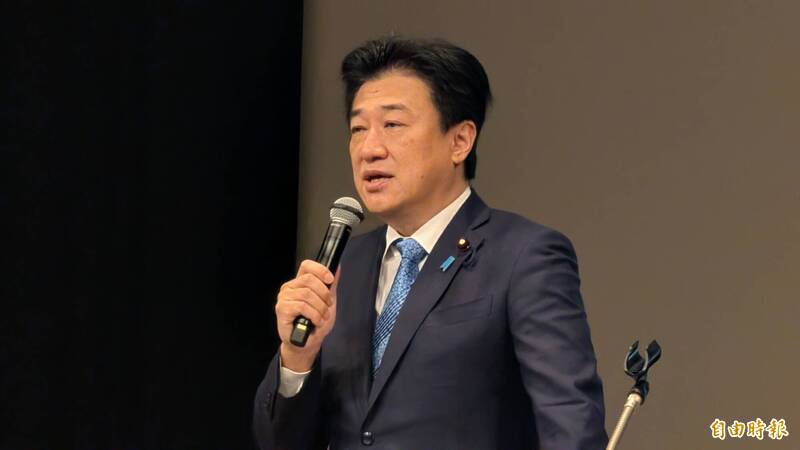 日本前防卫相木原稔在「台日半导体同盟」研讨会发表演说。（记者林翠仪摄）