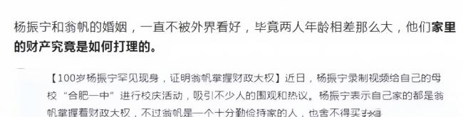 杨振宁高寿离世 翁帆拿到的遗产 没有想的那么多 杨振宁高寿离世 翁帆拿到的遗产 没有想的那么多