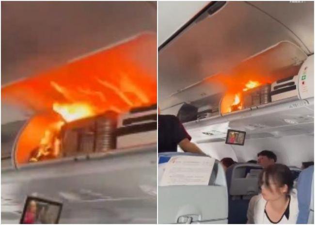 突然听到爆炸声  中国国航行李架起火