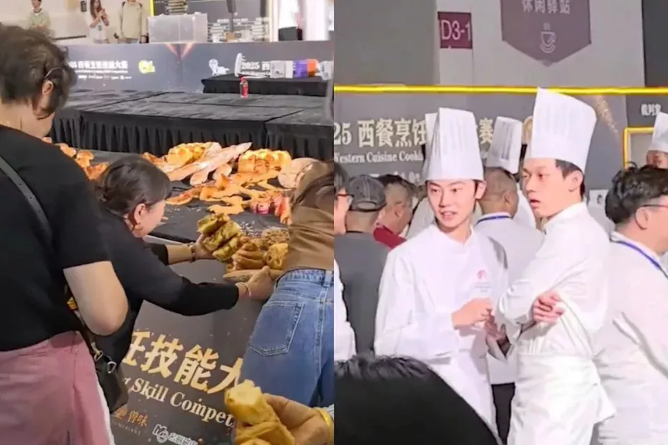 厨师大赛没结束 作品已被大妈们扑上抢光 参赛者傻眼