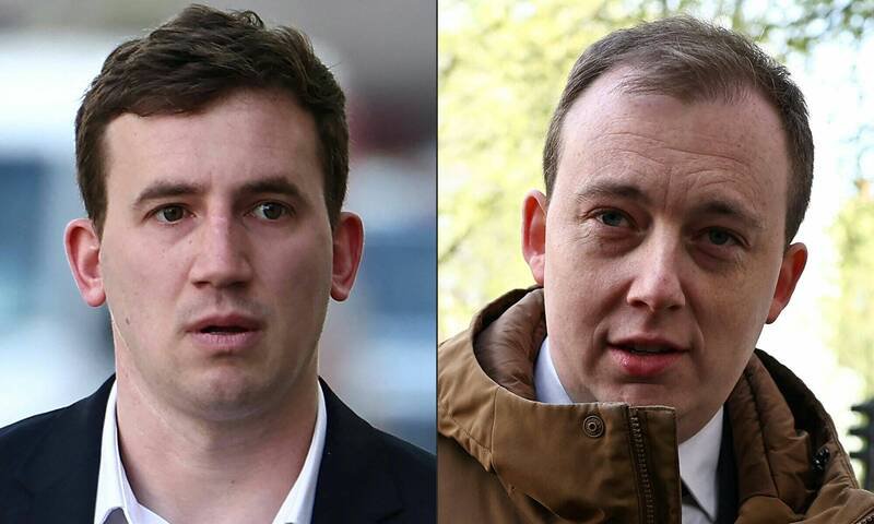 2023年3月，时任英国国会议员幕僚凯希（左），与在中国担任教师的贝瑞（右）被捕，2024年4月遭检方起诉，被控为中方从事间谍活动，向北京提供有损英国国安和利益的情资。（法新社档案照）