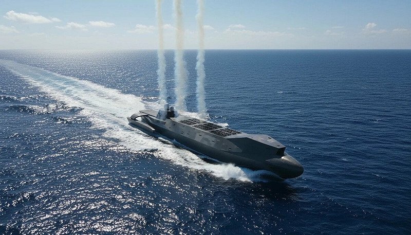 傳衛星影像拍攝到廣州船廠神秘三體半潛式導彈載艦無人船。藝術家依描述畫出的想像圖。&nbsp;&nbsp;&nbsp;圖：翻攝微博