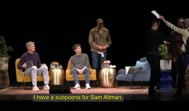 ▲▼公开替黄仁勋说话！ OpenAI执行长突收传票 不明男子冲上舞台。 （图/翻摄自X）