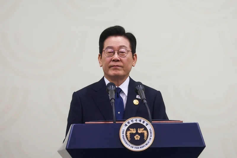 当地时间2025年11月1日，韩国庆州，韩国总统李在明在亚太经合组织领导人非正式会议结束后举行记者会。 IC Photo