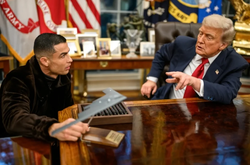 白宫公布C罗访白宫照片，与特朗普相谈甚欢