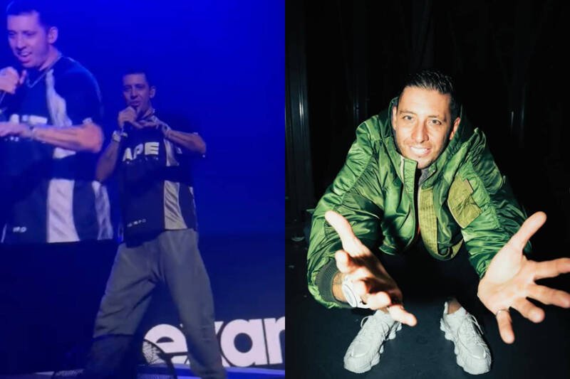 英国歌手Example因不满一名身障孕妇观众始终坐著，怒呛「妳看起来很蠢」。（本报合成，撷取自@kxrstyyx/TikTok、@example/IG）