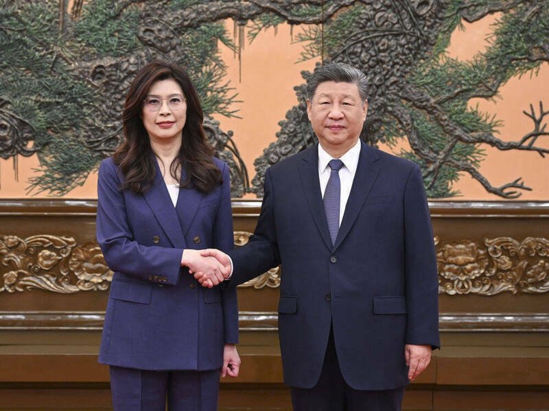 郑丽文与习近平会面。（美联社）