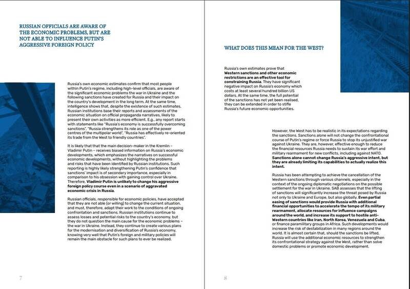 报告最后点出，制裁无法改变普丁政权的对抗路线，也无法停止俄罗斯侵略乌克兰，但有效削弱俄国维持战争，以及包括对北约在内新冲突的军事整备财政资源。（撷取自拉脱维亚宪法保护局官网）