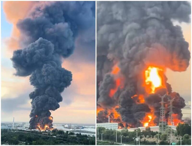 中国国企厦门象屿集团旗下子公司仓库发生大火，现场火势猛烈。（图翻摄自X）